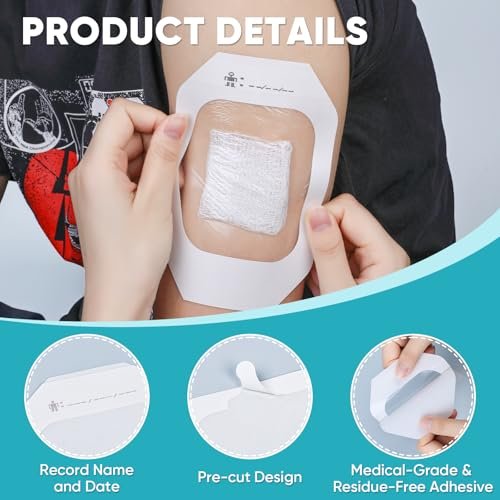 40 Stück transparente Wundauflage 4" x 4.75", wasserdichte Pflaster zum Schwimmen, nach Operationen, Duschen, Wunden, Tattoo-Nachsorge, Klebepflaster für CGM, Insulinpumpe