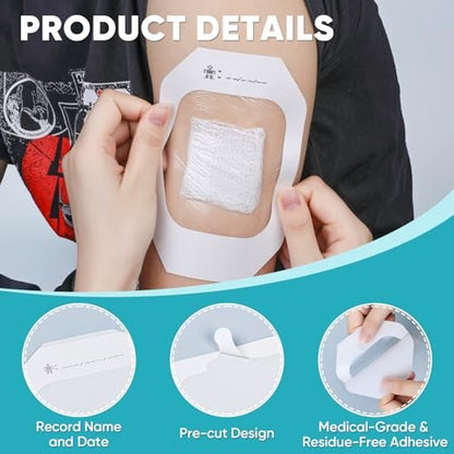 40 Stück transparente Wundauflage 4" x 4.75", wasserdichte Pflaster zum Schwimmen, nach Operationen, Duschen, Wunden, Tattoo-Nachsorge, Klebepflaster für CGM, Insulinpumpe