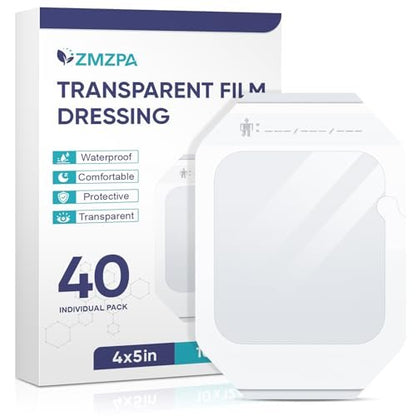 40 Stück transparente Wundauflage 4" x 4.75", wasserdichte Pflaster zum Schwimmen, nach Operationen, Duschen, Wunden, Tattoo-Nachsorge, Klebepflaster für CGM, Insulinpumpe
