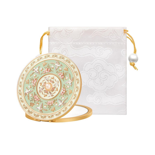 Imperblooms Kompakter Reisespiegel – Mini Kosmetikspiegel mit Vergrößerung für Handtasche, Tasche & Hosentasche – Tragbarer Faltspiegel mit niedlicher Aufbewahrungstasche (Grün, 7,6 cm)