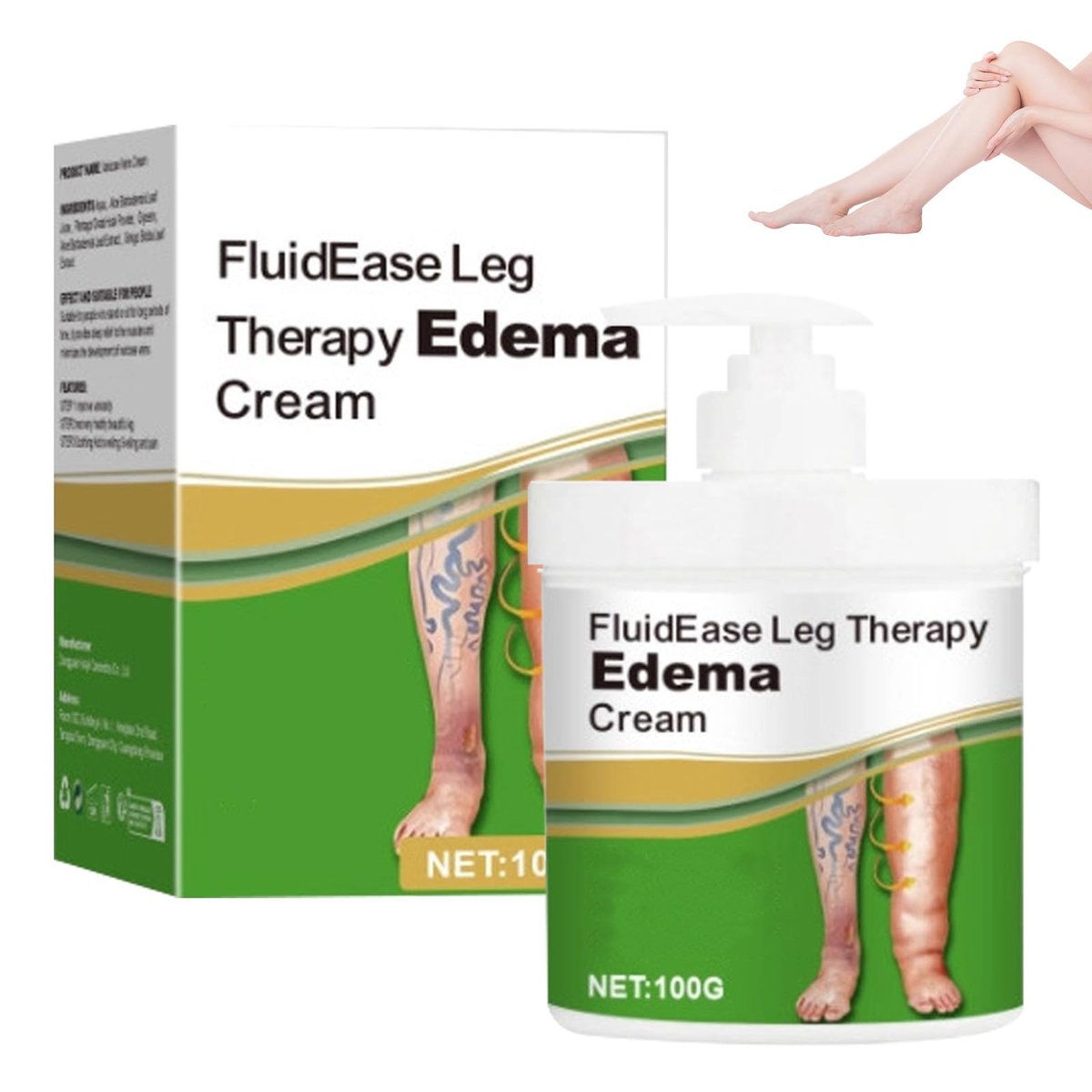 FluidEase Bein-Therapie Ödem Creme – Natürliche Schwellungscreme für Beine & Füße, Kräuter-Massagecreme für alle Hauttypen