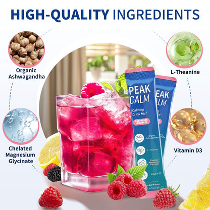40 Portionen Super Cortisol Calm Drink mit Magnesiumglycinat, Ashwagandha, L-Theanin & Vitamin D3 | Magnesiumglycinat-Pulver für Entspannung, Fokus & Schlafunterstützung | Himbeer-Zitronen-Limonade | Ohne Zucker