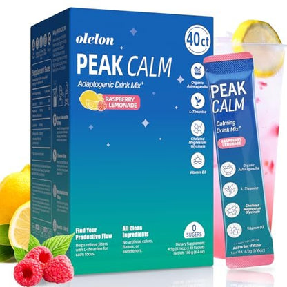 40 Portionen Super Cortisol Calm Drink mit Magnesiumglycinat, Ashwagandha, L-Theanin & Vitamin D3 | Magnesiumglycinat-Pulver für Entspannung, Fokus & Schlafunterstützung | Himbeer-Zitronen-Limonade | Ohne Zucker