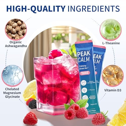 40 Portionen Super Cortisol Calm Drink mit Magnesiumglycinat, Ashwagandha, L-Theanin & Vitamin D3 | Magnesiumglycinat-Pulver für Entspannung, Fokus & Schlafunterstützung | Himbeer-Zitronen-Limonade | Ohne Zucker