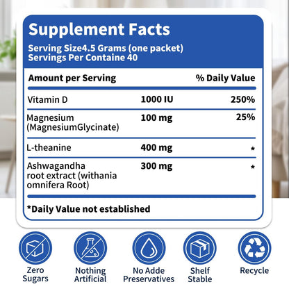 40 Portionen Super Cortisol Calm Drink mit Magnesiumglycinat, Ashwagandha, L-Theanin & Vitamin D3 | Magnesiumglycinat-Pulver für Entspannung, Fokus & Schlafunterstützung | Himbeer-Zitronen-Limonade | Ohne Zucker