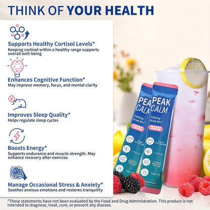40 Portionen Super Cortisol Calm Drink mit Magnesiumglycinat, Ashwagandha, L-Theanin & Vitamin D3 | Magnesiumglycinat-Pulver für Entspannung, Fokus & Schlafunterstützung | Himbeer-Zitronen-Limonade | Ohne Zucker