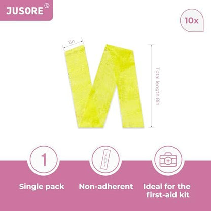 JUSORE Xeroform Petrolatum-Dressing 1" x 8" – 10 Stück nicht haftende Mullkissen, weiches Feingaze-Pflaster für Wundversorgung, Verbrennungen, Schürfwunden, Hauttransplantate und chirurgische Schnitte, 10 Einzelpackungen