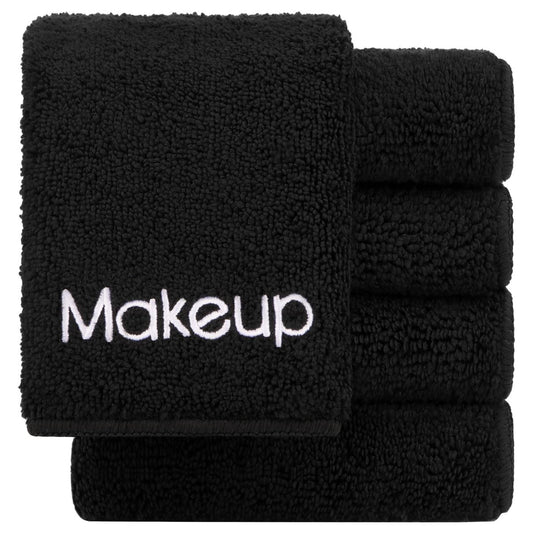 GLIMGLINT Abschminktücher aus Mikrofaser 5er-Pack – Sanfte schwarze Reinigungstücher für Gesicht, Hände und Make-up, 13 x 13 cm