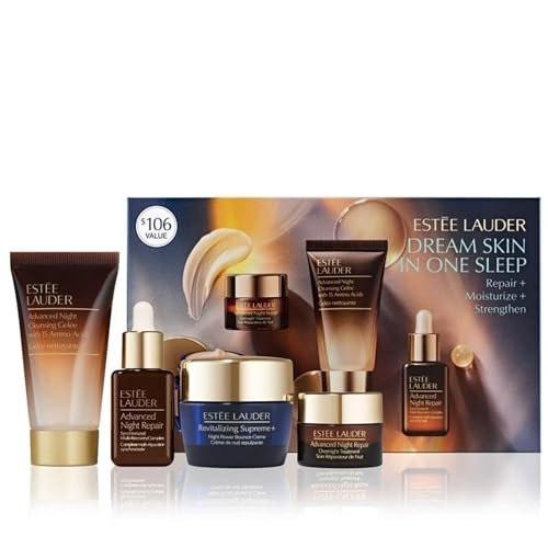 Estée Lauder Dream Skin In One Sleep 4-teiliges Hautpflegeset | Reparieren + Feuchtigkeit spenden + Stärken | Inklusive Reiniger 30 ml, Gesichtsserum 15 ml, Feuchtigkeitscreme 15 ml & Nachtbehandlung 7 ml