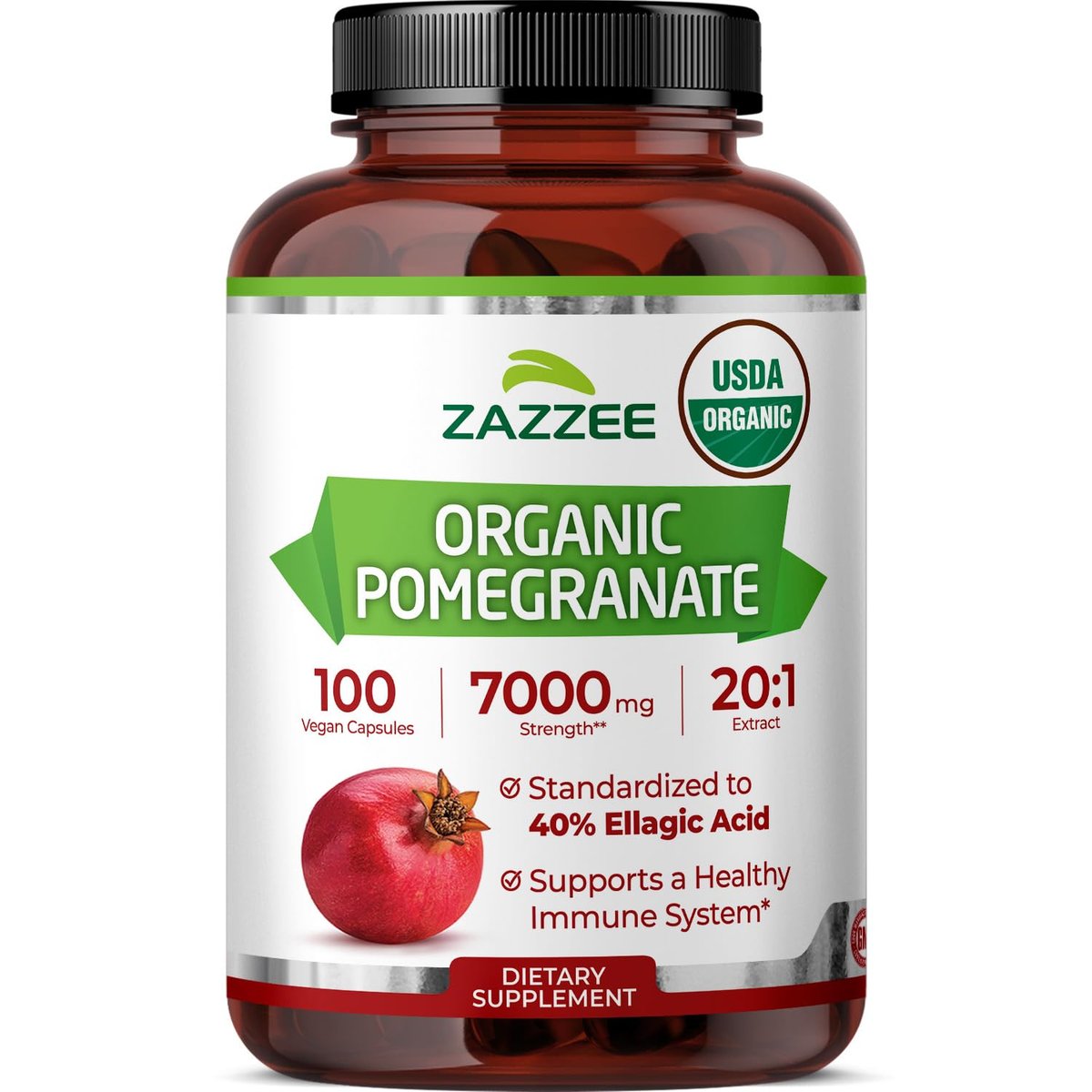Zazzee Bio Granatapfel 20:1 Extrakt, 40% Ellagsäure, 100 vegane Kapseln, 3+ Monate Vorrat, Punica Granatum, Antioxidans, Immun- und Polyphenol-Unterstützung, natürlich, Non-GMO, hergestellt in den USA