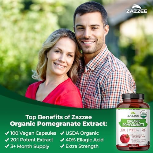 Zazzee Bio Granatapfel 20:1 Extrakt, 40% Ellagsäure, 100 vegane Kapseln, 3+ Monate Vorrat, Punica Granatum, Antioxidans, Immun- und Polyphenol-Unterstützung, natürlich, Non-GMO, hergestellt in den USA