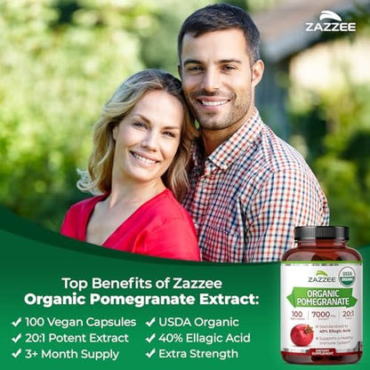 Zazzee Bio Granatapfel 20:1 Extrakt, 40% Ellagsäure, 100 vegane Kapseln, 3+ Monate Vorrat, Punica Granatum, Antioxidans, Immun- und Polyphenol-Unterstützung, natürlich, Non-GMO, hergestellt in den USA