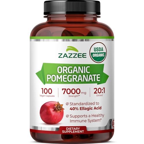 Zazzee Bio Granatapfel 20:1 Extrakt, 40% Ellagsäure, 100 vegane Kapseln, 3+ Monate Vorrat, Punica Granatum, Antioxidans, Immun- und Polyphenol-Unterstützung, natürlich, Non-GMO, hergestellt in den USA