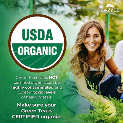 Zazzee Bio Grüner Tee 20:1 Extrakt, 50% EGCG, 98% Polyphenole, 80% Catechine, 120 vegane Kapseln, 4-Monats-Vorrat, Antioxidans, Stoffwechsel- & Energieunterstützung, Non-GMO, natürlich, hergestellt in USA