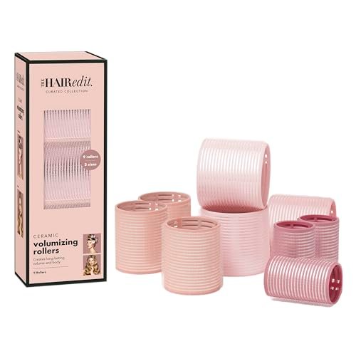 The Hair Edit Keramikkern-Haarrollen für salonfähiges Volumen – 9er-Pack Profi-Thermorollen für Hitzestyling oder ohne Hitze, sanfte Wellen & federnde Blowouts, Ansatzlift, langanhaltender Glanz