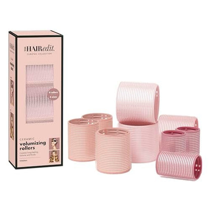 The Hair Edit Keramikkern-Haarrollen für salonfähiges Volumen – 9er-Pack Profi-Thermorollen für Hitzestyling oder ohne Hitze, sanfte Wellen & federnde Blowouts, Ansatzlift, langanhaltender Glanz
