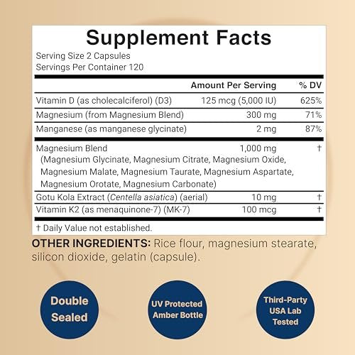 NatureBell 12-in-1 Magnesium Komplex 1000mg, 4-Monate Vorrat – Magnesiumglycinat, Citrat, Taurat, Malat & mehr – Hochabsorbierend für Männer & Frauen – Chelatiert & Gereinigt – 240 Kapseln