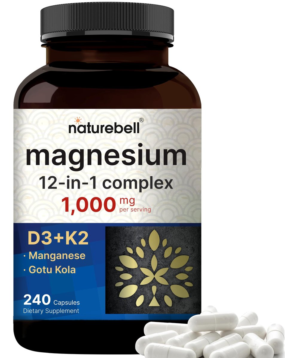 NatureBell 12-in-1 Magnesium Komplex 1000mg, 4-Monate Vorrat – Magnesiumglycinat, Citrat, Taurat, Malat & mehr – Hochabsorbierend für Männer & Frauen – Chelatiert & Gereinigt – 240 Kapseln