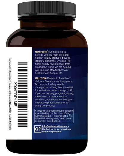 NatureBell 12-in-1 Magnesium Komplex 1000mg, 4-Monate Vorrat – Magnesiumglycinat, Citrat, Taurat, Malat & mehr – Hochabsorbierend für Männer & Frauen – Chelatiert & Gereinigt – 240 Kapseln