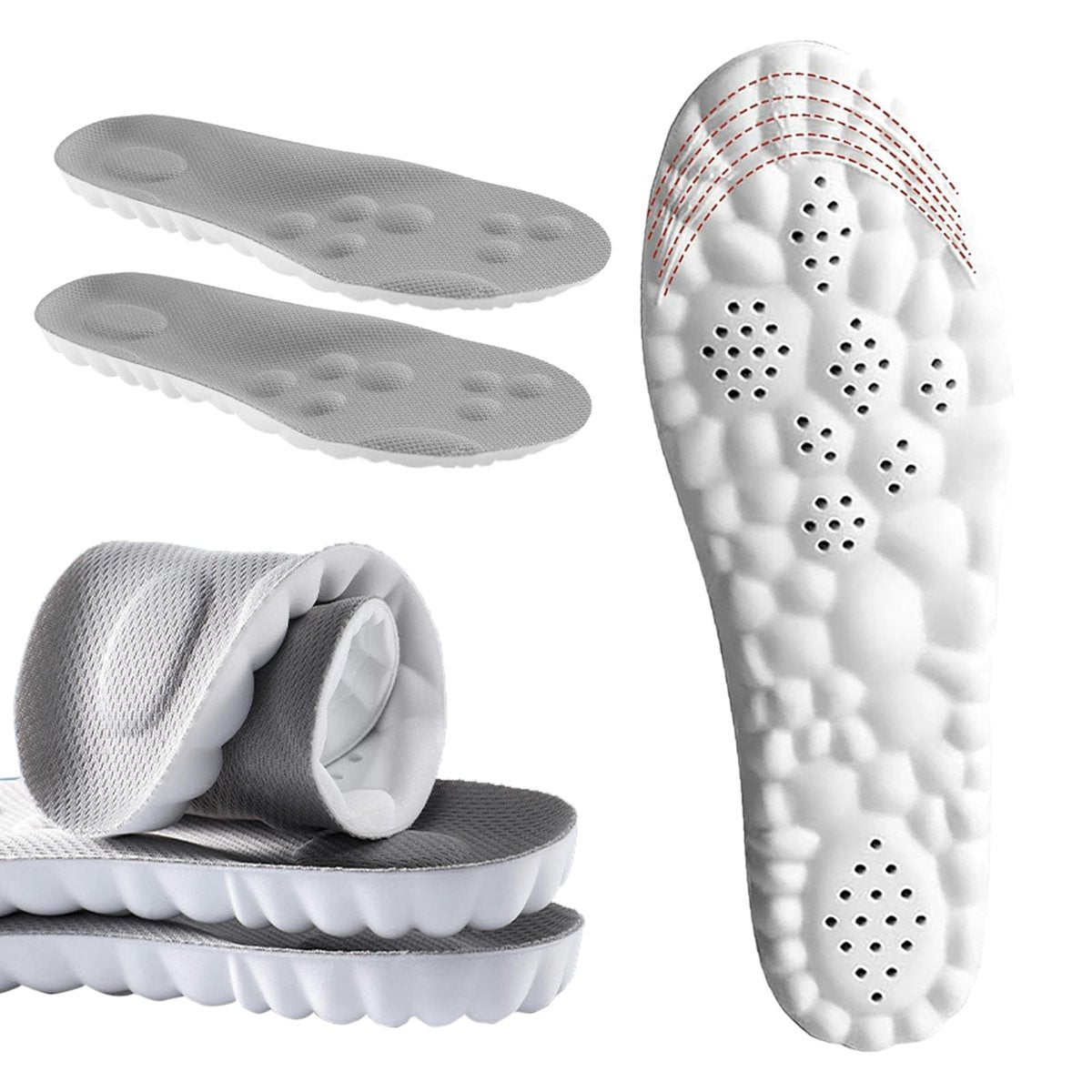 DWTWLE 4D Cloud Einlegesohlen für Herren – Memory Foam, Superweich, Anti-Ermüdung, Stoßdämpfung, Fußschmerzlinderung (Grau, US 14-14.5)