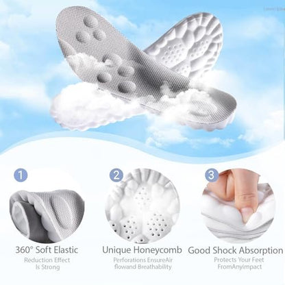 DWTWLE 4D Cloud Einlegesohlen für Herren – Memory Foam, Superweich, Anti-Ermüdung, Stoßdämpfung, Fußschmerzlinderung (Grau, US 14-14.5)