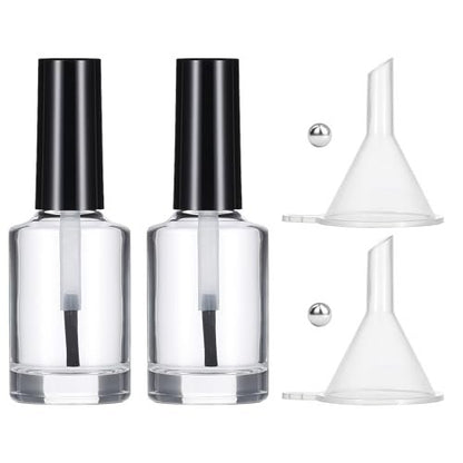 Qulkws 2 Stück leere Nagellackflaschen mit Pinsel 15 ml Glasflasche mit Deckel Trichter Mischkugeln Klare Nagellackbehälter für Nagelkunstproben