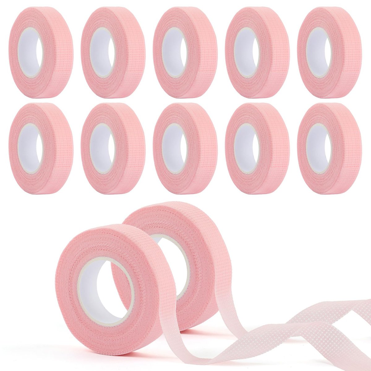 BEVTEE 12 Rollen Lash Tape, Selbstklebendes Wimpernband für Wimpernverlängerungen, Weiches und Atmungsaktives Mikropore-Wimpernband für Wimpern-Cluster, Lidschatten-Make-up, 9 m/10 Yard, Rosa