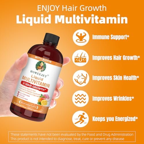 Flüssiges Multivitamin für Haarwachstum | Biotin 10000mcg | Haar- & Hautpflege-Supplement | Klinisch getestet für dichteres Haar & Hautelastizität | Geeignet für Frauen & Männer ab 18 Jahren | 15,22 Fl Oz (1)