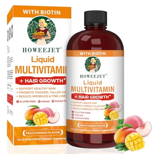 Flüssiges Multivitamin für Haarwachstum | Biotin 10000mcg | Haar- & Hautpflege-Supplement | Klinisch getestet für dichteres Haar & Hautelastizität | Geeignet für Frauen & Männer ab 18 Jahren | 15,22 Fl Oz (1)