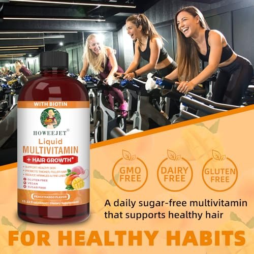 Flüssiges Multivitamin für Haarwachstum | Biotin 10000mcg | Haar- & Hautpflege-Supplement | Klinisch getestet für dichteres Haar & Hautelastizität | Geeignet für Frauen & Männer ab 18 Jahren | 15,22 Fl Oz (1)