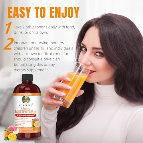 Flüssiges Multivitamin für Haarwachstum | Biotin 10000mcg | Haar- & Hautpflege-Supplement | Klinisch getestet für dichteres Haar & Hautelastizität | Geeignet für Frauen & Männer ab 18 Jahren | 15,22 Fl Oz (1)