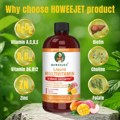 Flüssiges Multivitamin für Haarwachstum | Biotin 10000mcg | Haar- & Hautpflege-Supplement | Klinisch getestet für dichteres Haar & Hautelastizität | Geeignet für Frauen & Männer ab 18 Jahren | 15,22 Fl Oz (1)