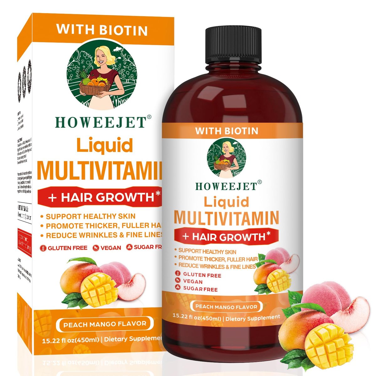 Flüssiges Multivitamin für Haarwachstum | Biotin 10000mcg | Haar- & Hautpflege-Supplement | Klinisch getestet für dichteres Haar & Hautelastizität | Geeignet für Frauen & Männer ab 18 Jahren | 15,22 Fl Oz (1)