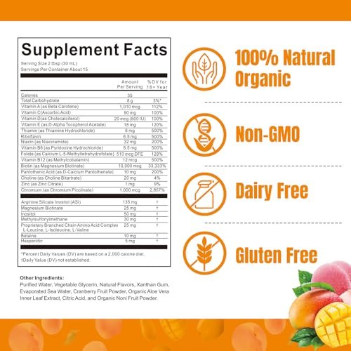Flüssiges Multivitamin für Haarwachstum | Biotin 10000mcg | Haar- & Hautpflege-Supplement | Klinisch getestet für dichteres Haar & Hautelastizität | Geeignet für Frauen & Männer ab 18 Jahren | 15,22 Fl Oz (1)