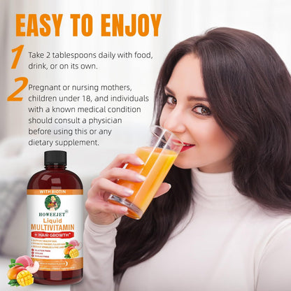 Flüssiges Multivitamin für Haarwachstum | Biotin 10000mcg | Haar- & Hautpflege-Supplement | Klinisch getestet für dichteres Haar & Hautelastizität | Geeignet für Frauen & Männer ab 18 Jahren | 15,22 Fl Oz (1)