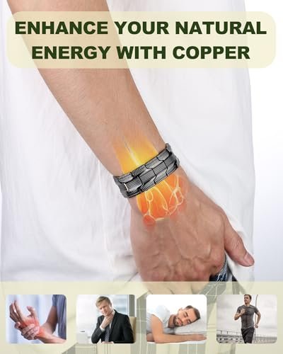MagEnergy Kupferarmband für Herren – 3-fach magnetisches Armband mit 99,99 % reinem Kupferring & 3500 Gauss Magneten, verstellbare Länge mit Größenbestimmungswerkzeug