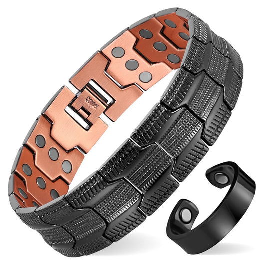 MagEnergy Kupferarmband für Herren – 3-fach magnetisches Armband mit 99,99 % reinem Kupferring & 3500 Gauss Magneten, verstellbare Länge mit Größenbestimmungswerkzeug