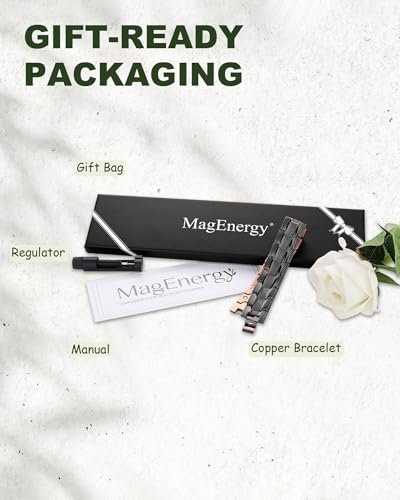 MagEnergy Kupferarmband für Herren – 3-fach magnetisches Armband mit 99,99 % reinem Kupferring & 3500 Gauss Magneten, verstellbare Länge mit Größenbestimmungswerkzeug