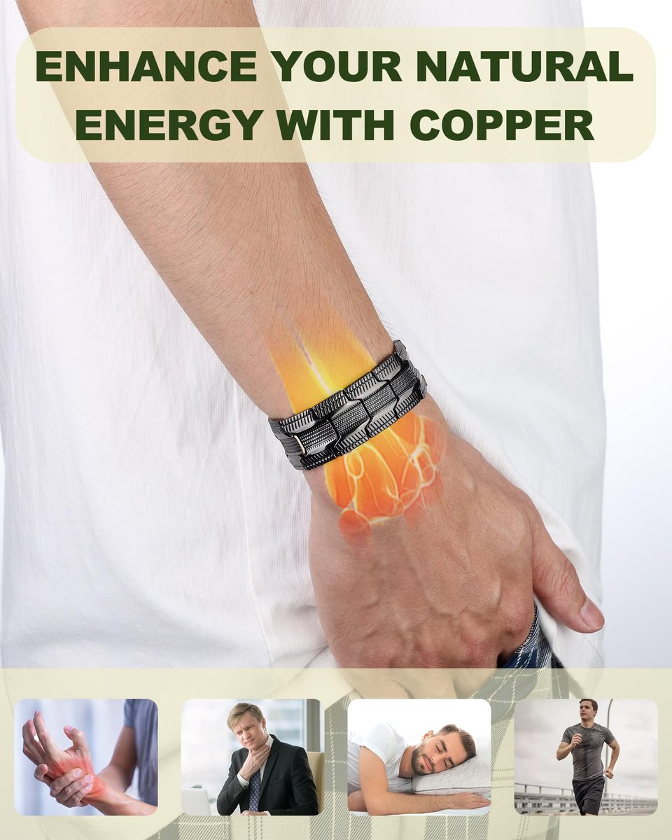 MagEnergy Kupferarmband für Herren – 3-fach magnetisches Armband mit 99,99 % reinem Kupferring & 3500 Gauss Magneten, verstellbare Länge mit Größenbestimmungswerkzeug