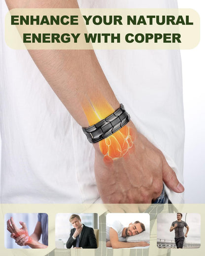 MagEnergy Kupferarmband für Herren – 3-fach magnetisches Armband mit 99,99 % reinem Kupferring & 3500 Gauss Magneten, verstellbare Länge mit Größenbestimmungswerkzeug