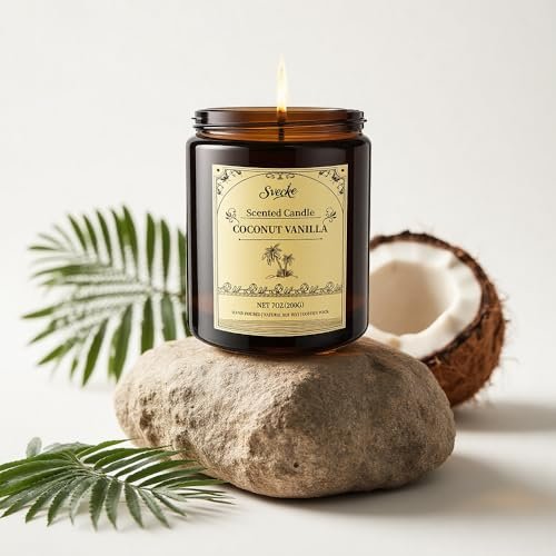 SVECKE Kokos-Vanille Duftkerze, 7oz Sojawachs-Kerze, langanhaltende Aromatherapie-Kerze im Glas für Zuhause, langlebiges Geschenk für Frauen und Männer