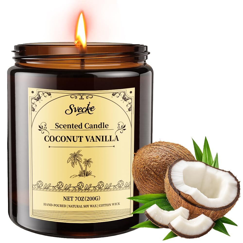 SVECKE Kokos-Vanille Duftkerze, 7oz Sojawachs-Kerze, langanhaltende Aromatherapie-Kerze im Glas für Zuhause, langlebiges Geschenk für Frauen und Männer