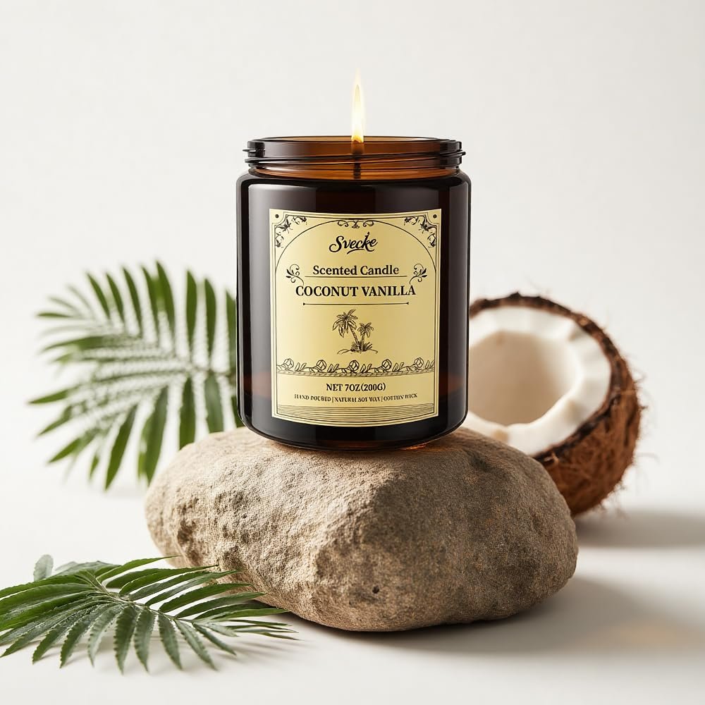 SVECKE Kokos-Vanille Duftkerze, 7oz Sojawachs-Kerze, langanhaltende Aromatherapie-Kerze im Glas für Zuhause, langlebiges Geschenk für Frauen und Männer