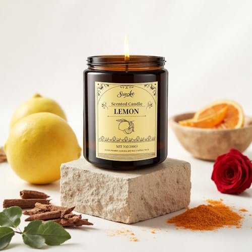 SVECKE Zitronen-Duftkerze, 200g Sojawachs-Kerze, langanhaltende Aromatherapie-Glaskerze für Zuhause, Duftkerze als Geschenk für Frauen und Männer