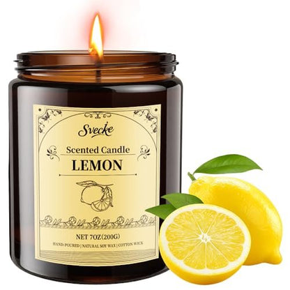 SVECKE Zitronen-Duftkerze, 200g Sojawachs-Kerze, langanhaltende Aromatherapie-Glaskerze für Zuhause, Duftkerze als Geschenk für Frauen und Männer