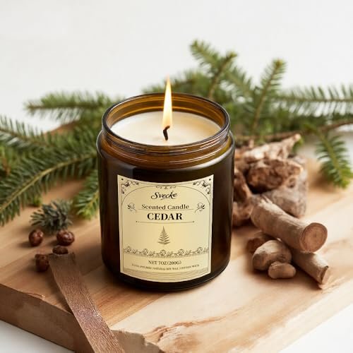 SVECKE Zedernholz Duftkerze, 198g Sojawachs-Kerze, langanhaltende Aromatherapie-Kerze im Glas für Zuhause, langlebiges Duftkerzen-Geschenk für Frauen und Männer