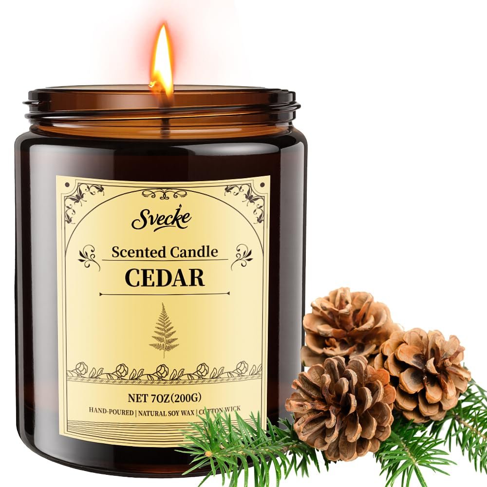 SVECKE Zedernholz Duftkerze, 198g Sojawachs-Kerze, langanhaltende Aromatherapie-Kerze im Glas für Zuhause, langlebiges Duftkerzen-Geschenk für Frauen und Männer