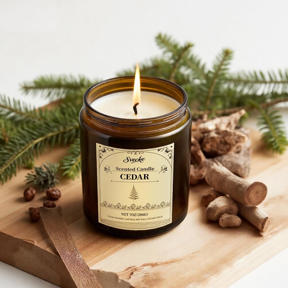 SVECKE Zedernholz Duftkerze, 198g Sojawachs-Kerze, langanhaltende Aromatherapie-Kerze im Glas für Zuhause, langlebiges Duftkerzen-Geschenk für Frauen und Männer