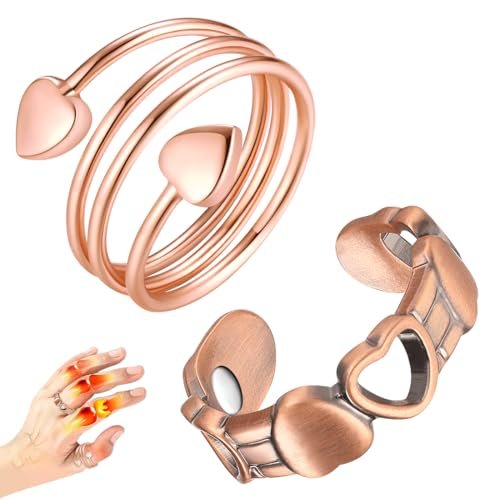 Vicmag 2er-Pack Magnetische Kupferringe für Damen und Herren – 99,99 % reine Kupferringe mit 9-fach Magneten, verstellbar (Herz & Liebe)