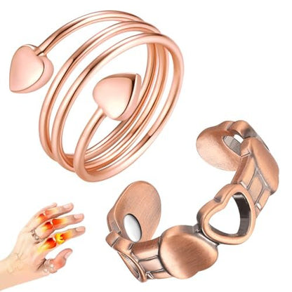 Vicmag 2er-Pack Magnetische Kupferringe für Damen und Herren – 99,99 % reine Kupferringe mit 9-fach Magneten, verstellbar (Herz & Liebe)